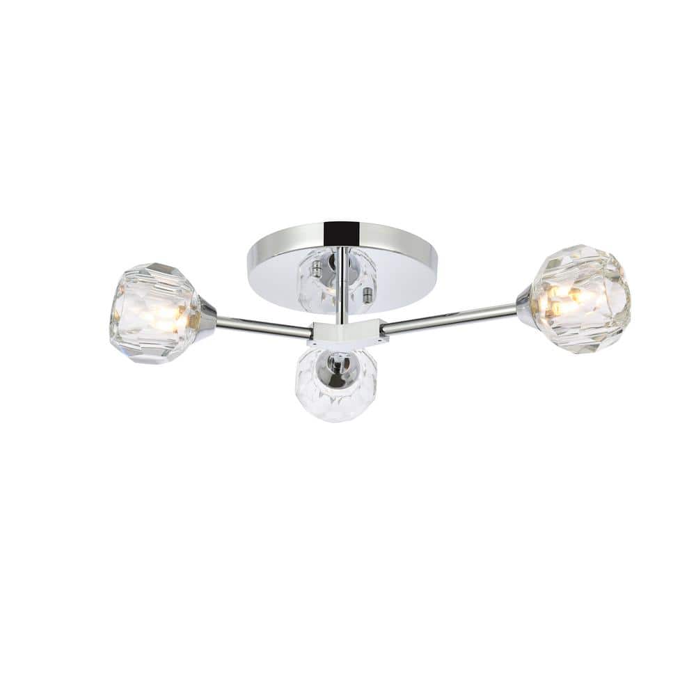 Timless Home 17 in. 3-Light Modern Chrome and Clear Flush Mount with No Bul