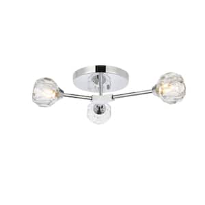 Timless Home 17 in. 3-Light Modern Chrome and Clear Flush Mount with No Bulbs Included