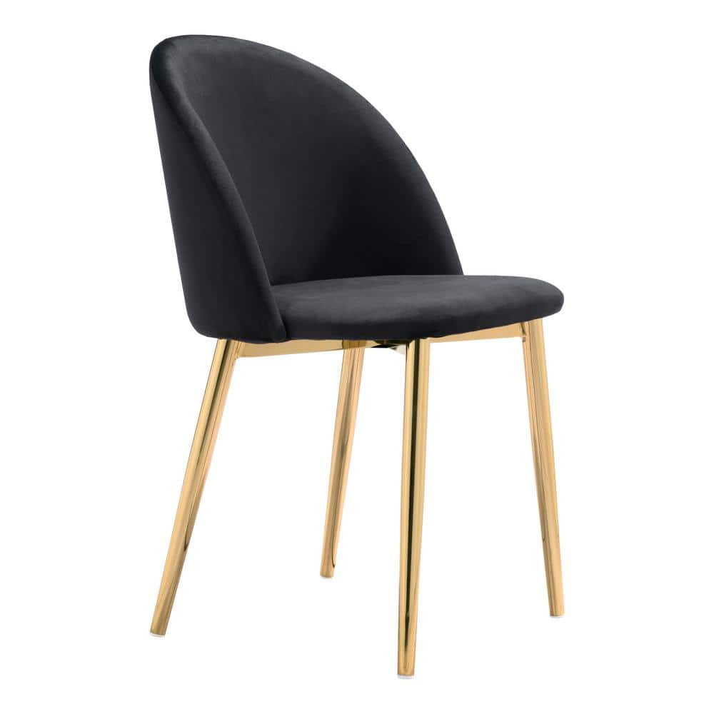 Black Upholstered Metal and Wood Side Chairs, Set of 2
