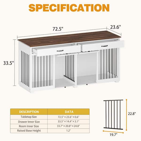 FUFU&GAGA 86.6 Large Dog Crate Furniture, XXL Dog Kennel for 2 Medium  Large Dogs Indoor with Storage Shelves and Divider, White  Y-THD-150179-0102-ccc - The Home Depot