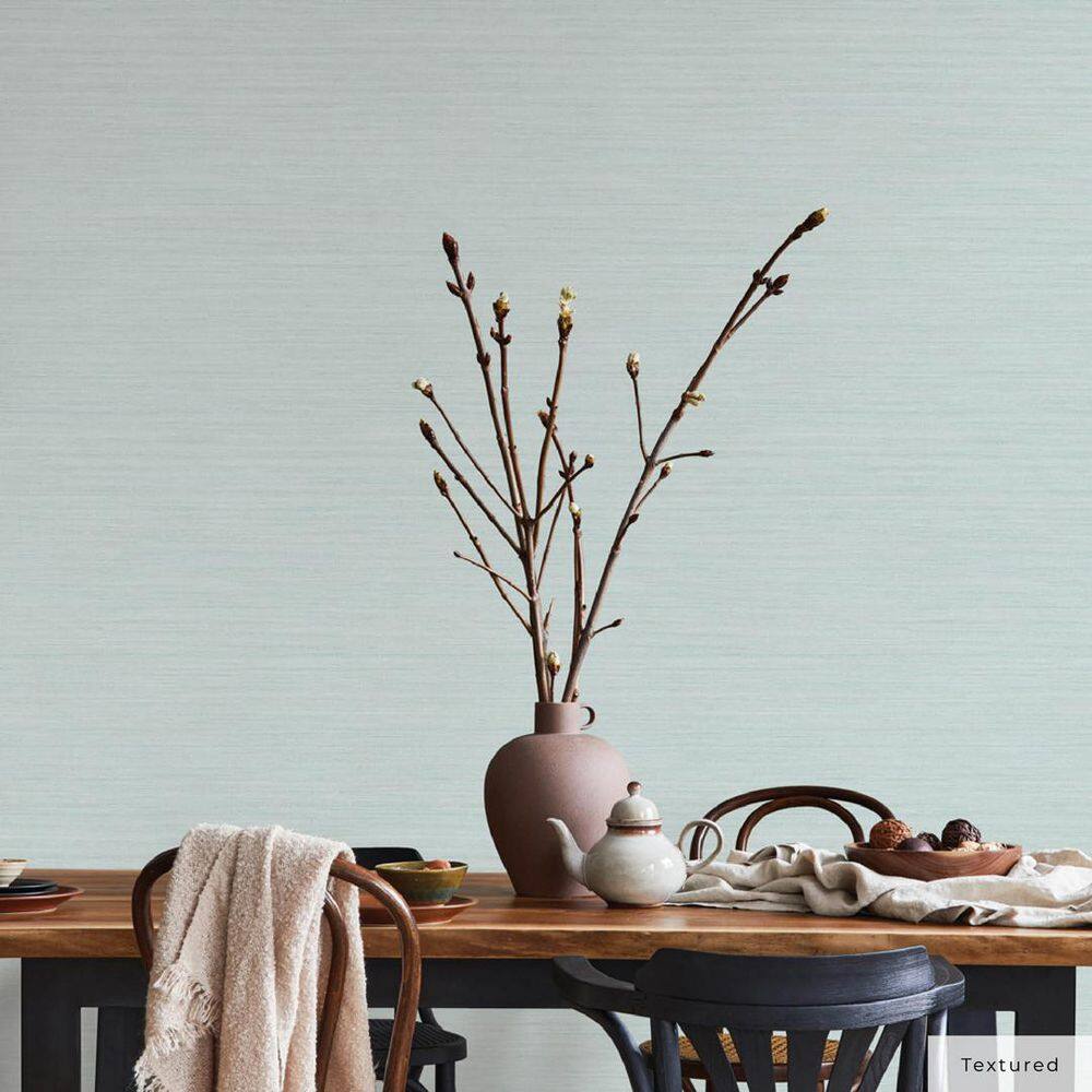 Seaglass Blue Faux Grasscloth Peel and Stick Wallpaper