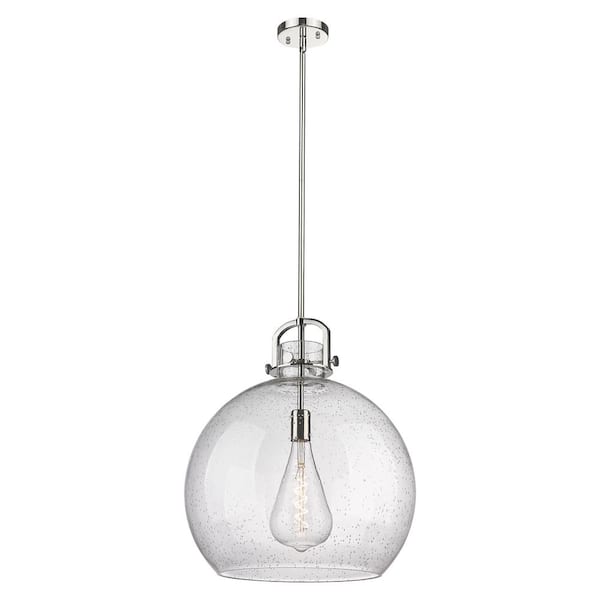 Newton Sphere 100-Watt 1-Light Polished Nickel Shaded Mini Pendant Light with Seeded Glass Shade