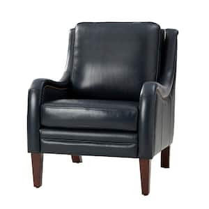 Amelia 27.56 in. Wide Navy Genuine Leather Arm Chair with Removable Cushions