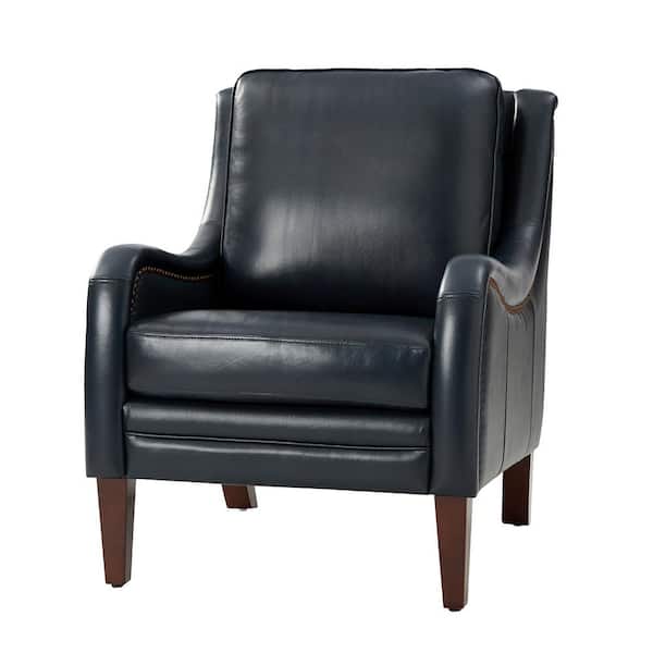 ARTFUL LIVING DESIGN Amelia 27.56 in. Wide Navy Genuine Leather Arm Chair with Removable Cushions