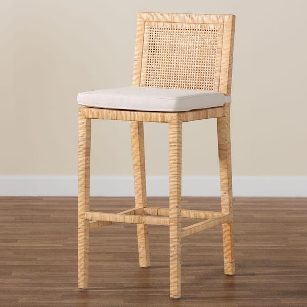 Sofia 28 in. Natural Rattan and Wood Bar Stool