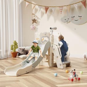 Asem 6 ft. White Gray 6-In-1 Toddler Slide Kids Indoor Slide for Toddlers 1 to 3, Kids Toddler Slide Playset