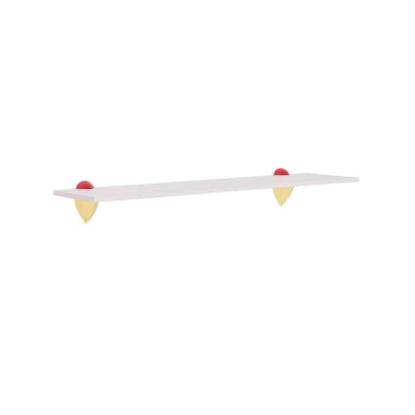 Wallscapes 23.625 in. W x 7.125 in. D Puzzle White Shelf with Jazzy Yellow/Red Brackets Decorative Shelf Kit