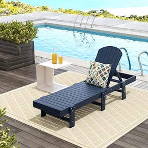 Altura Navy Blue HDPE Plastic Outdoor Adjustable Backrest Classic Adirondack Chaise Lounger