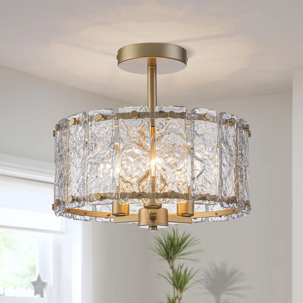 TinHon Gold Modern 3-Light Semi Flush Mount Ceiling Light with