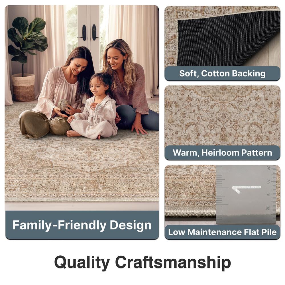 Beige and Brown Chenille Oriental Flat-Weave Rug
