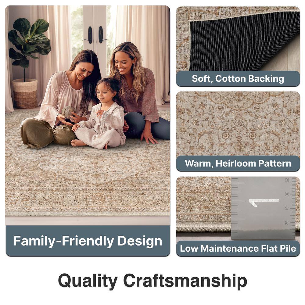 Beige and Brown Chenille Oriental Flat-Weave Area Rug, 5' x 7'