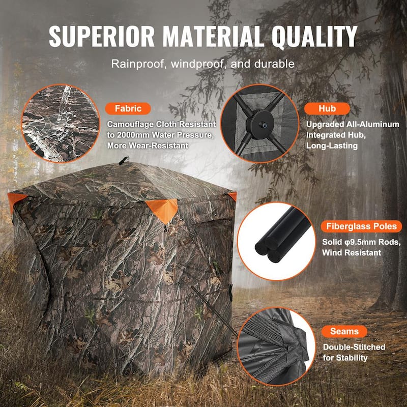 Hunting Blind, 270-Degree See Through Ground Blind, 2-3 Person Pop Up Deer Blind for Hunting with Carrying Bag, Portable