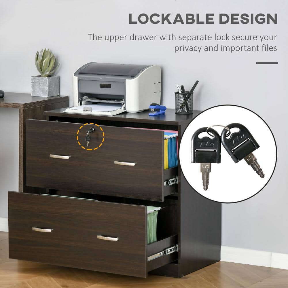 Walnut 2-Drawer Lockable Vertical File Cabinet