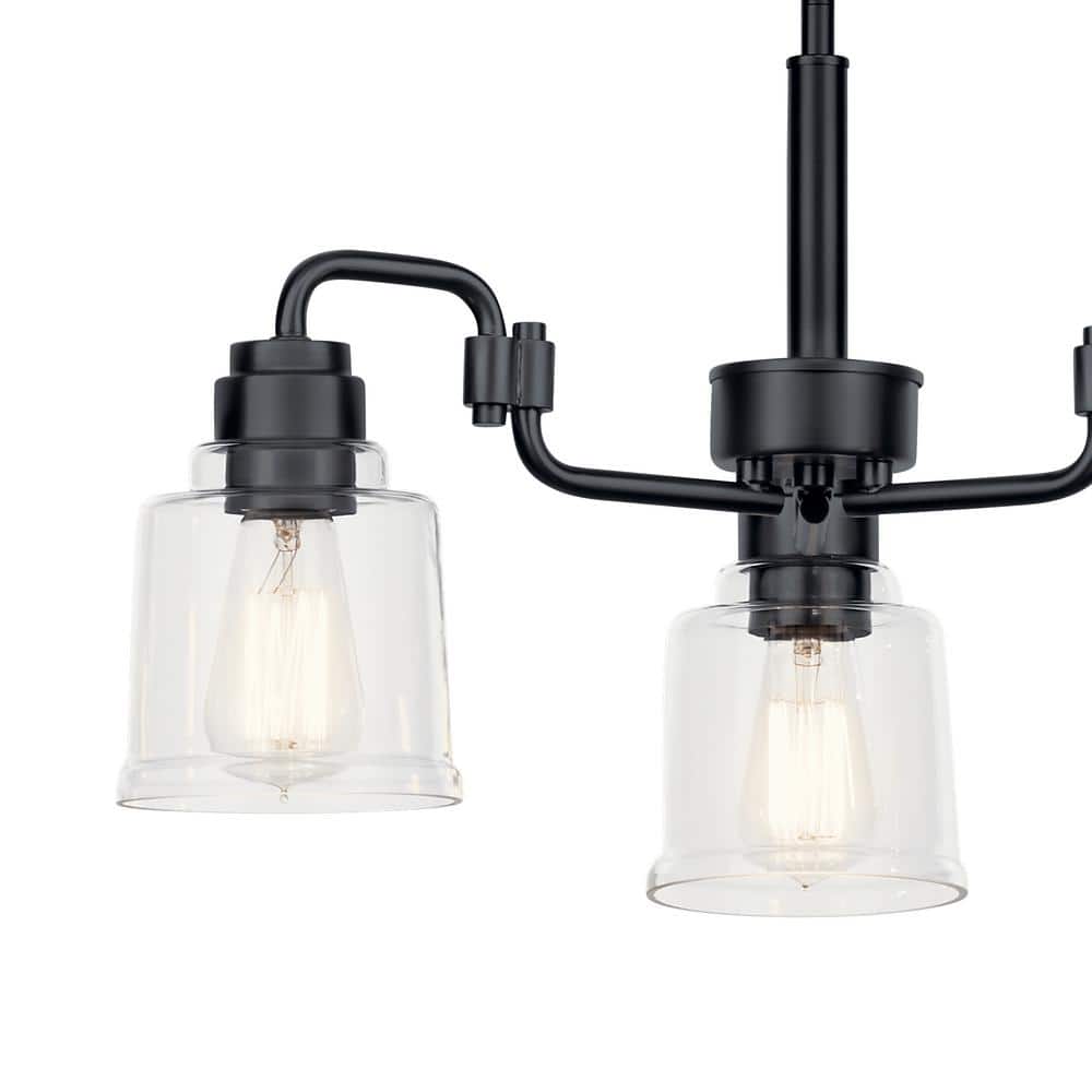 Mini Aivian Industrial Black 3-Light Chandelier with Clear Glass