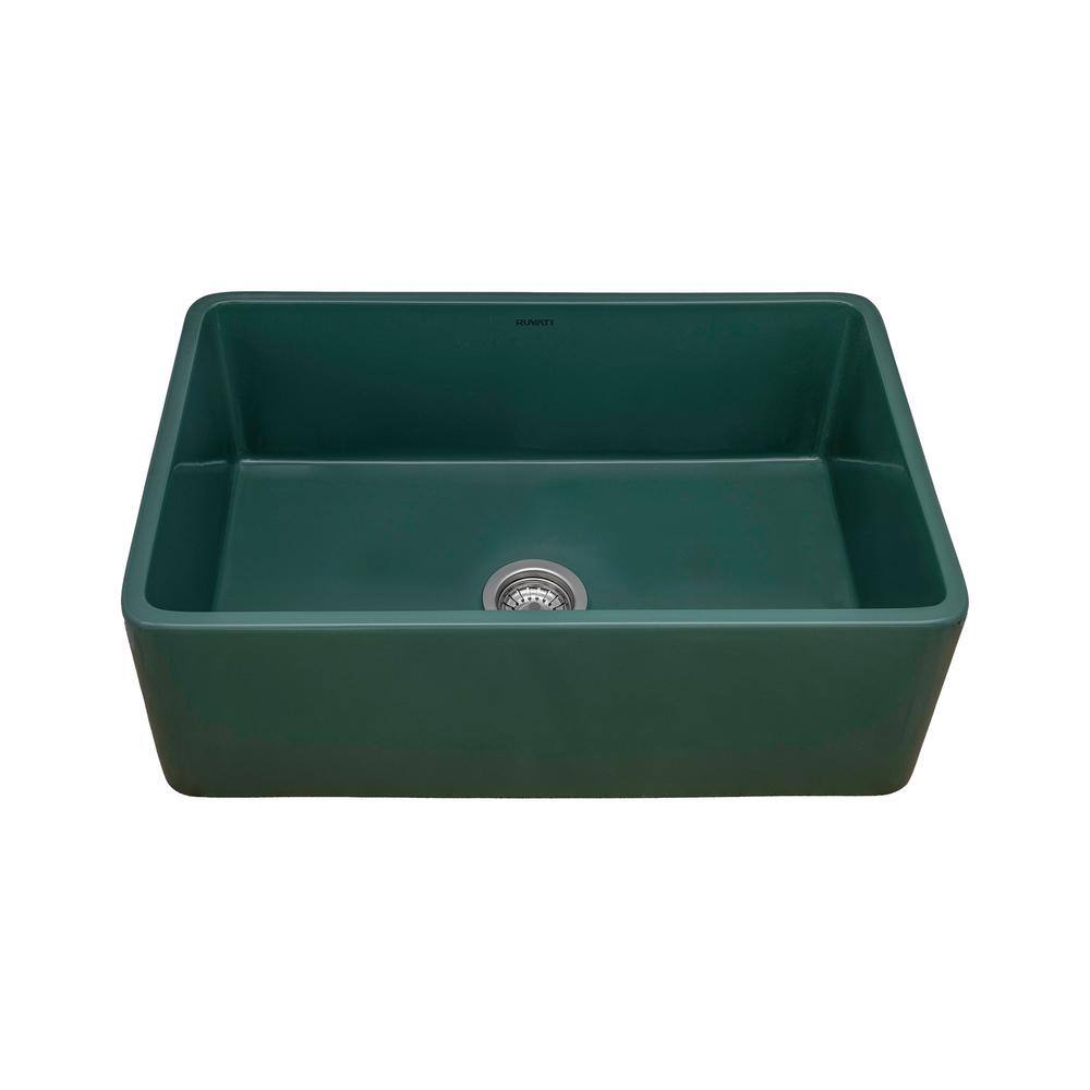 Emerald Green Fireclay Reversible Farmhouse Apron-Front Kitchen Sink