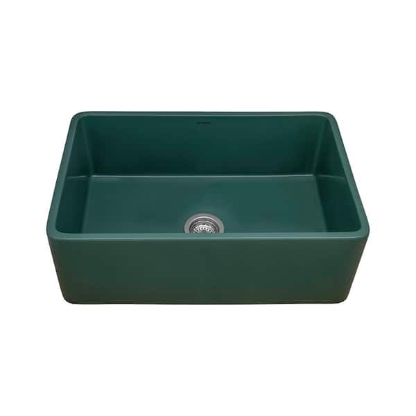 Fiamma 30 in. Apron-Front Farmhouse Single Bowl Fireclay Reversible Kitchen Sink in Emerald Green
