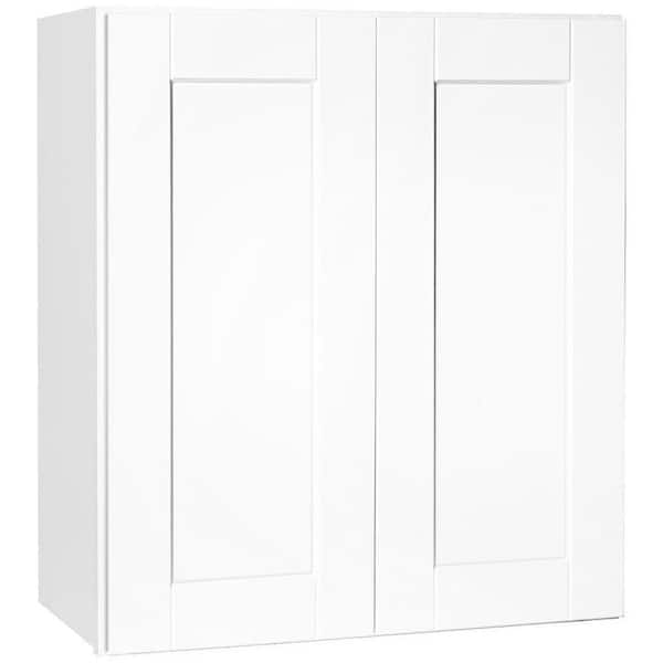 Hampton Bay Shaker 27 in. W x 12 in. D x 30 in. H Assembled Wall Kitchen Cabinet in Satin White