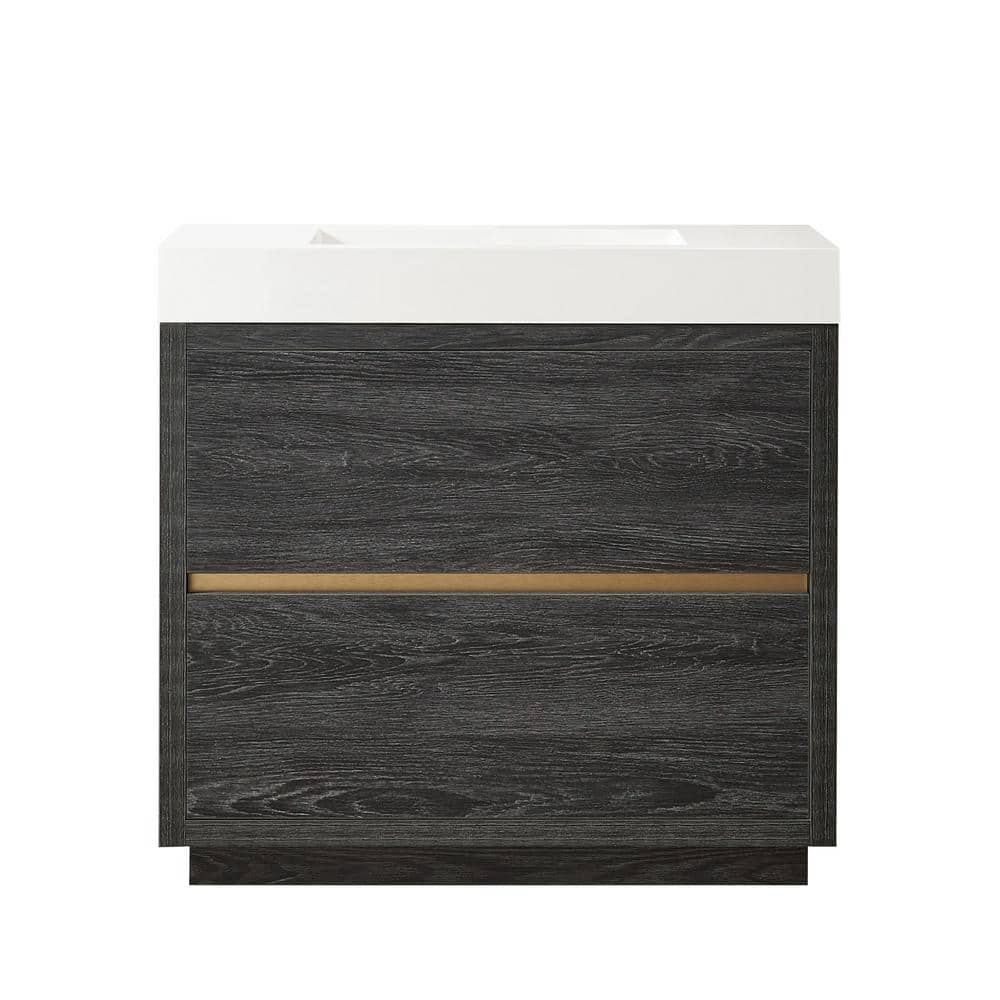 Huesca 35.8 in. W x 19.7 in. D x 33.9 in. H Single Sink Bath Vanity in North Black Oak w/ White Composite Stone Top -  ROSWELL, 803036-NB-WH-NM