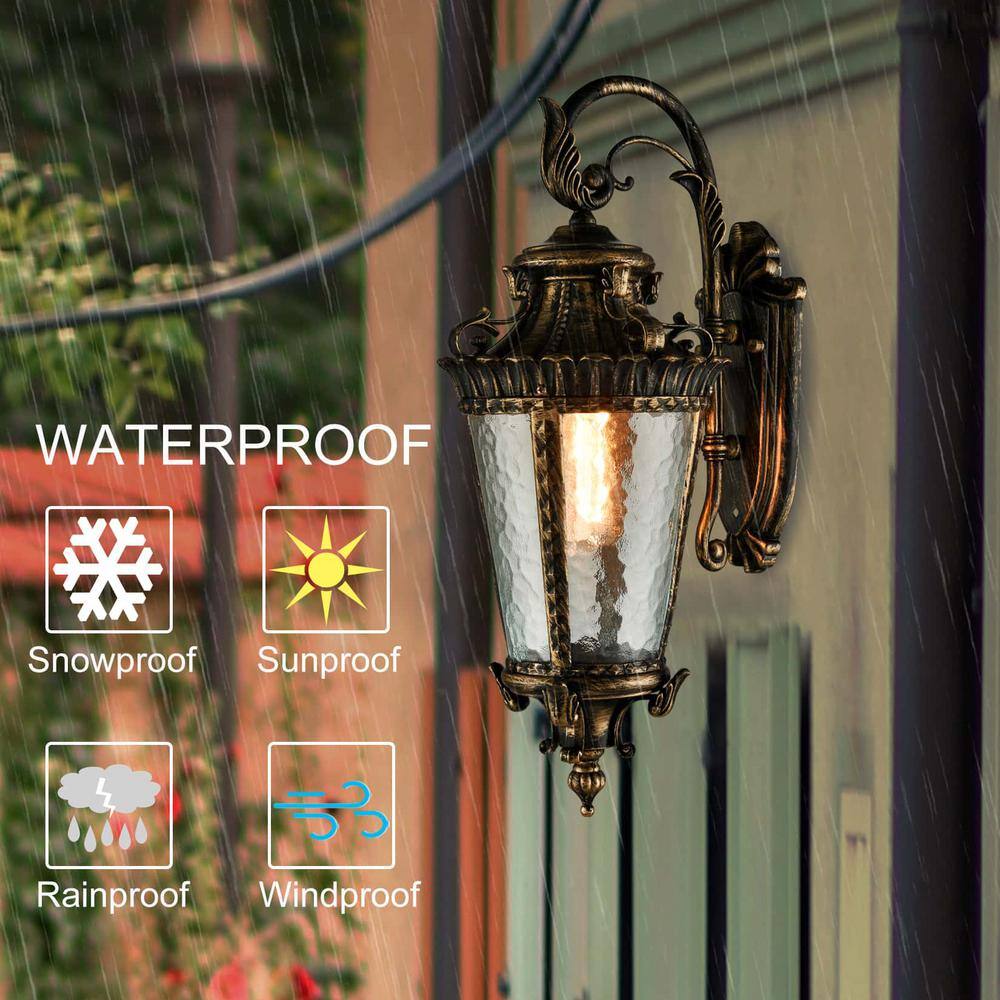 Antiqued Bronze Outdoor Sconce with Clear Water Glass Shade