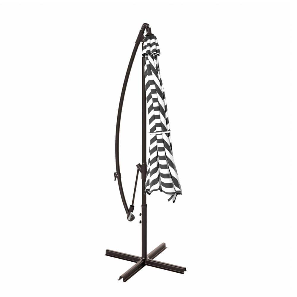 10-Foot Gray Striped Steel Outdoor Cantilever Umbrella