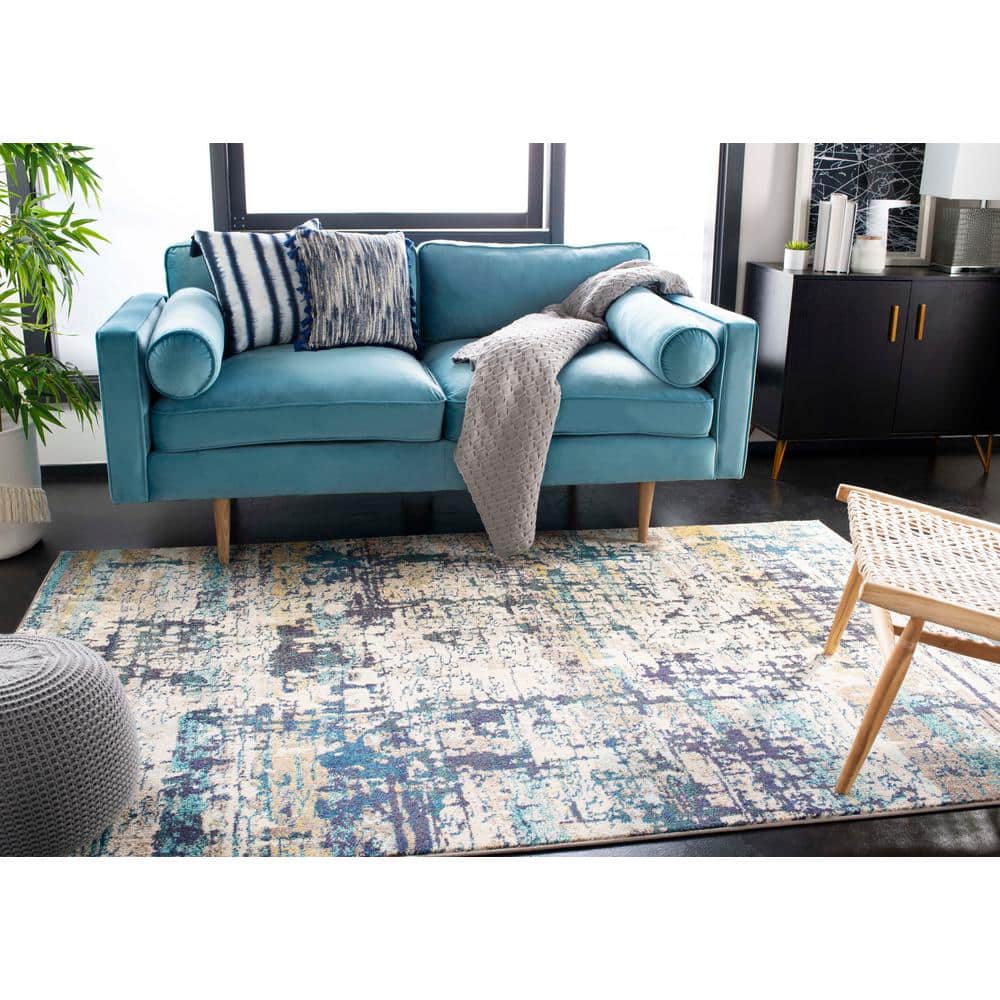 Madison Vintage Cream/Blue 9' Square Synthetic Area Rug