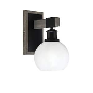 Richmond 5.75 in. 1-Light Matte Black and Painted Distressed Wood-look Metal Wall Sconce with Standard Shade