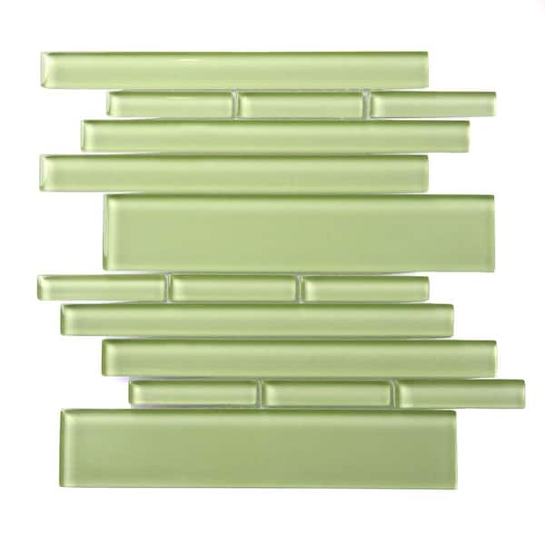 Solistone Piano Glass Tempo 10-1/2 in. x 9-1/2 in. x 7.93 mm Green Glass Mesh-Mounted Mosaic Wall Tile (6.9 sq. ft. / case)