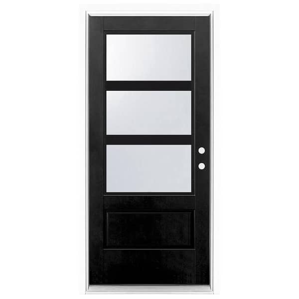 MP Doors 36 in. x 80 in. 3/4 Lite Left-Hand Inswing 3 lite SDL LoE Glass Finished Black Fiberglass Prehung Front Door