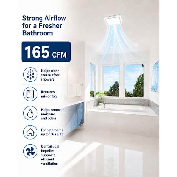 11.8 in. Square Matte White Flush Mount 165 CFM Bathroom Exhaust Fan 1.5 Sone Quiet Ventilation for 9.8x9.8 in. Ceiling