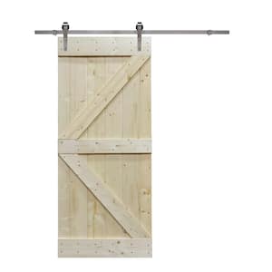 30 in. x 84 in. K Design Knotty Pine Wood DIY Barn Door with Stainless Steel Sliding Door Hardware Kit