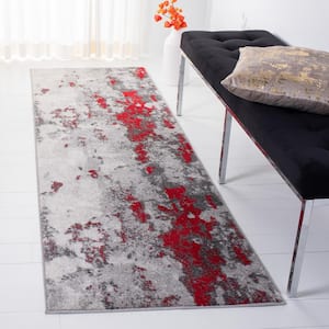 ADirondack Red/Gray 3 ft. x 8 ft. Distressed Abstract Runner Rug