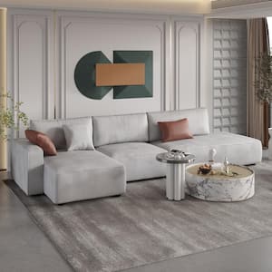 145.67 in. W Square Arm 3-Piece Technology Fabric L Shape Modern Design Leather Corner Sectional Sofa in Beige