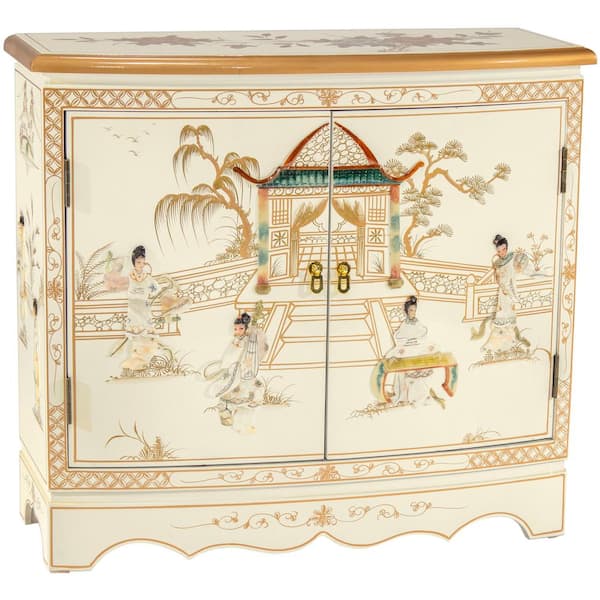 Oriental Furniture White Lacquer Royal Ladies Hall Accent Cabinet