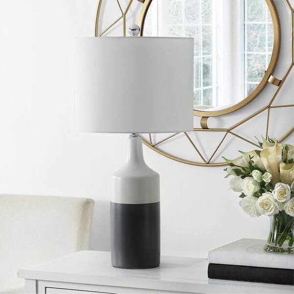 gray lamps with white shades