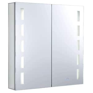 30 in. W x 30 in. H Stainless Steel Recessed or Surface Wall Mount Medicine Cabinet with Mirror with 2-Door LED Lighting