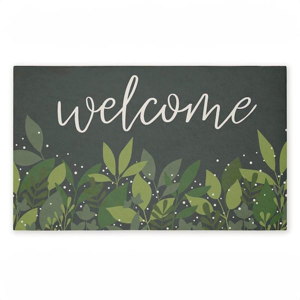 Welcome Leafy Foliage Green 18 in. x 30 in. Polyester Non-Slip Outdoor Door Mat