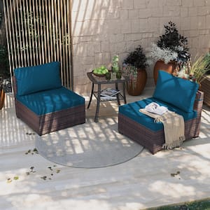 2-Person Stylish Wicker Patio Conversation Seating Set with Cushions in Dark Lake Blue