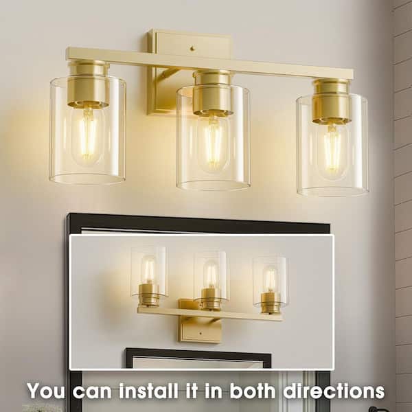 18 in. 3-Light Gold Vanity Light with Clear Glass for Elegant Bathroom Lighting