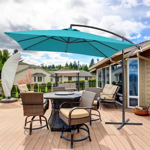 8.2x8.2 ft. Outdoor Patio Umbrella, Square Canopy Offset Umbrella for Villa Gardens, Lawns and Yard, Lake Blue