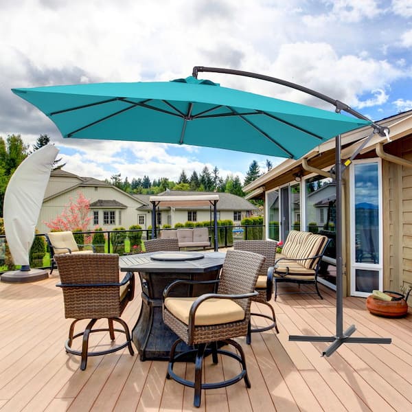 Sonkuki 8.2x8.2 ft. Outdoor Patio Umbrella, Square Canopy Offset Umbrella for Villa Gardens, Lawns and Yard, Lake Blue