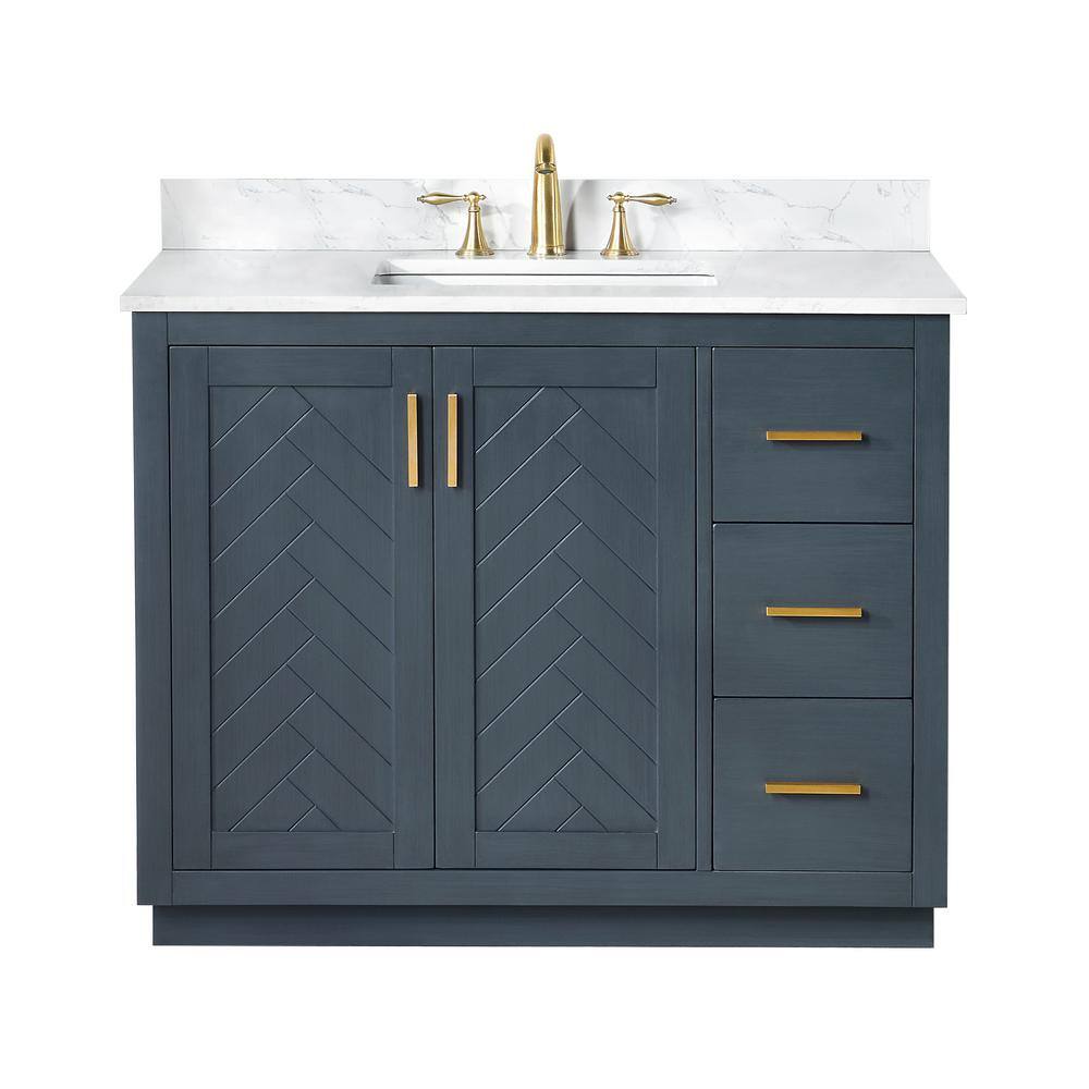 Gazsi 42" Charcoal Blue Wood Vanity with Composite Stone Top