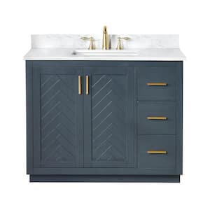 Gazsi 42 in.W x 22 in.D x 34 in.H Bath Vanity in Classic Blue with Grain White Composite Stone Top