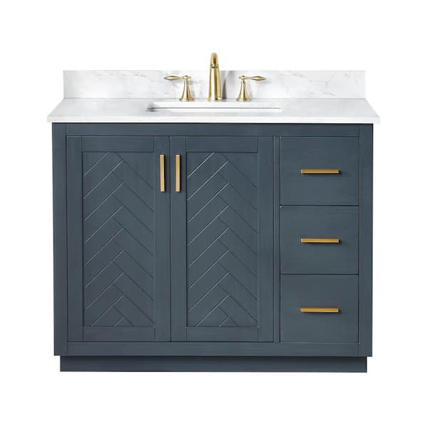 Gazsi 42 in. W x 22 in. D x 34 in. H Bath Vanity in Charcoal Blue with Grain White Composite Stone Top
