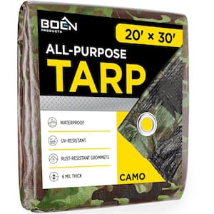20 ft. x 30 ft. Camouflage Poly Heavy-Duty Waterproof, Tarpaulin Great Tarp Cover for Canopy Tent, Boat, RV
