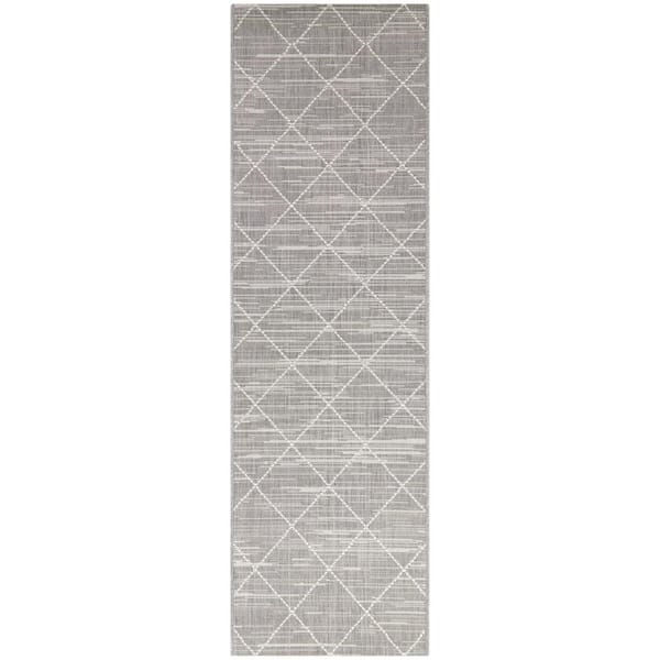 Hampton Bay Gray 2 x 7 Trellis Doormat 2 ft. x 7 ft. Area Rug