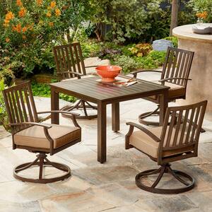 Bridgeport 5-Piece Metal Motion Outdoor Dining Set with Tan Cushions