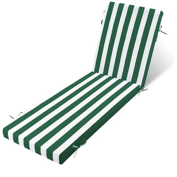Outdoor Chaise Lounge Cushion, 80 in. x 26 in. x 3 in. Fade-Resistant Patio Chair Pad for Pool Beach Green White, 1-Pcs