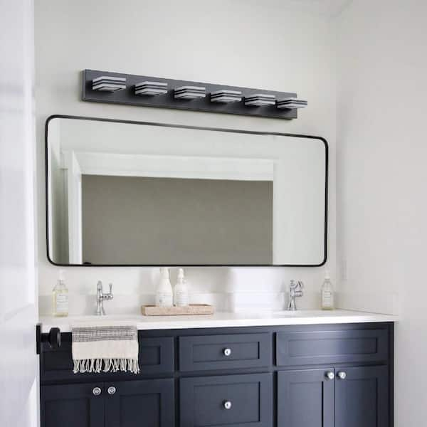 39.98 in. W Modern Bathroom Vanity Light Fixtures LED 6-Lights Matte Black  Bathroom Lights Over Mirror 6000K Cool White