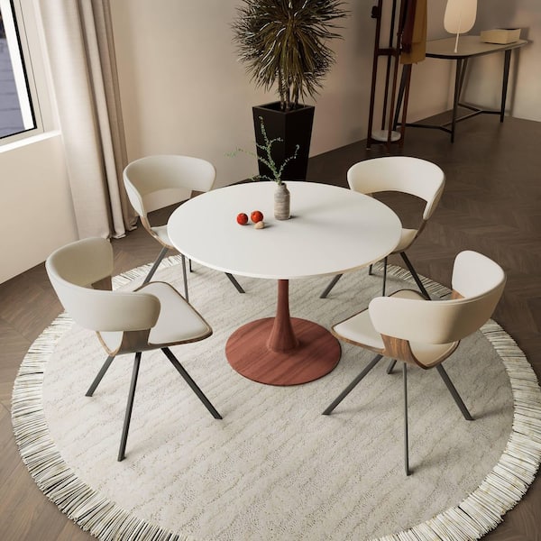 Bristol 31 in. Round Dining Table with MDF Top and Cherry Steel Pedestal Base in White