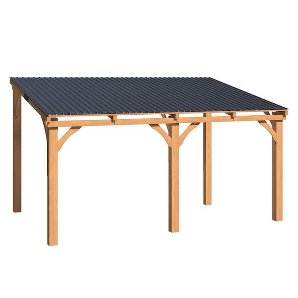 14 ft. x 10 ft. Outdoor Wood Gazebo for Patio, Outdoor Lean to Hardtop Cedar Pergolas and Gazebos Clearance